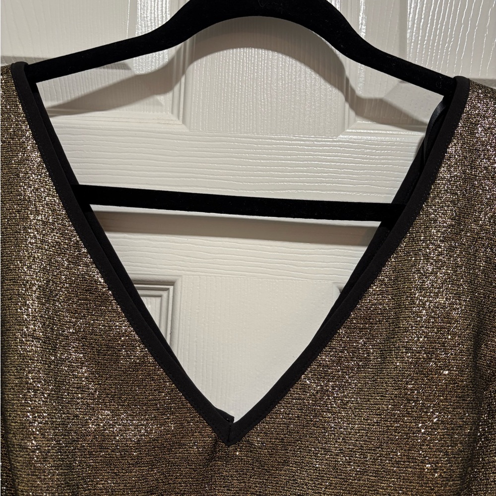 NUE by Shani Gold Shimmer Fit & Flare Black Trim Dress w/Pockets Size 8 NWT - Picture 12 of 17